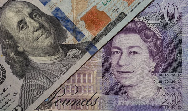 100 dolarlık banknot ve tasarım amaçlı 20 sterlinlik banknot.