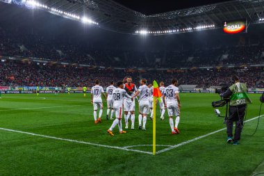 Lviv, Ukrayna - 14 Nisan 2016: UEFA Avrupa Ligi, FC Shakhtar Donetsk (Ukrayna) - SC Braga (Portekiz) FC Shakhtar 'dan gol kutlaması
