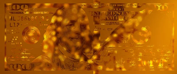 Χρυσό Τραπεζογραμμάτιο 100 Δολαρίων Ηπα Για Σχεδιαστικό Σκοπό — Φωτογραφία Αρχείου