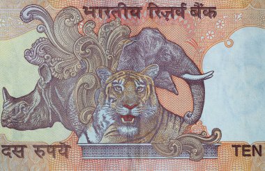 Tasarım amacıyla eski 10 Hint Rupisi 'nin bir parçası.