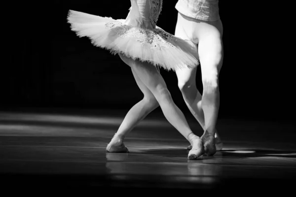 Closeup of classic ballet couple on stage