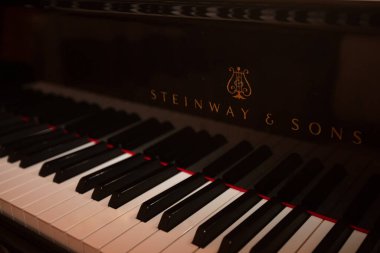 Lviv, Ukrayna - 12 Haziran 2020: Steinway & Sons siyah piyanonun logosu