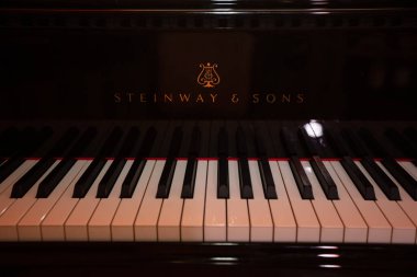 Lviv, Ukrayna - 12 Haziran 2020: Steinway & Sons siyah piyanonun logosu