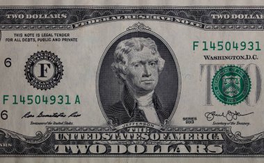 Tasarım amaçlı 2 ABD Doları banknotunun bir parçası