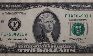 Tasarım amaçlı 2 ABD Doları banknotunun bir parçası