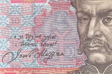 Ukrayna 10 Hryvnia banknotunun bir parçası.