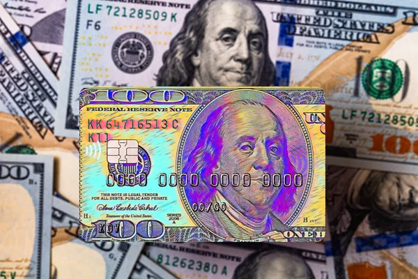 Cartão Débito Nota 100 Dólares Americanos Para Efeitos Desenho — Fotografia de Stock