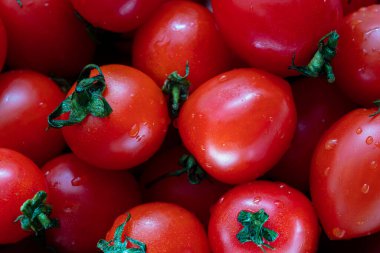 Kokteyl, kiraz, ciliegini olarak bilinen küçük üzüm domatesleri, pachino. domates arka planı