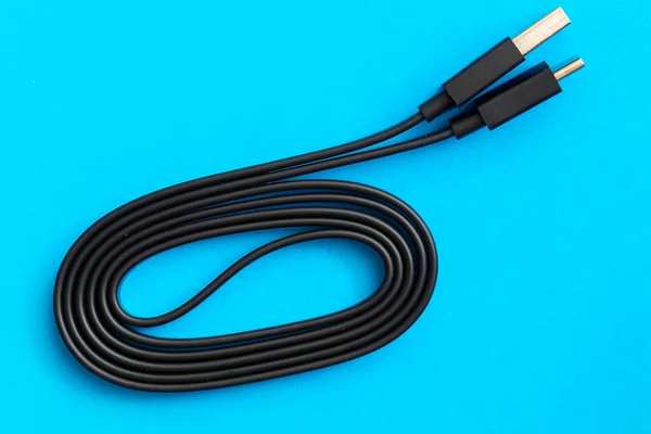 Fekete Usb Type Kábel Kék Háttér Tervezési Célra — Stock Fotó