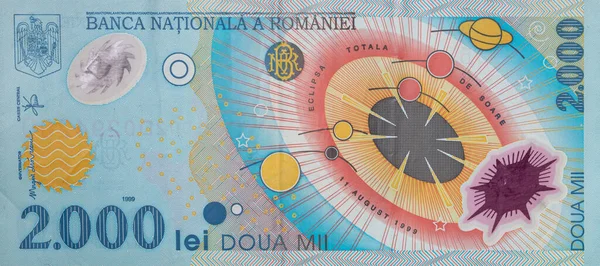 Τραπεζογραμμάτιο 2000 Ρουμάνικων Λέι Σειρά 1999 Πολυμερές Για Σχεδιαστικούς Σκοπούς — Φωτογραφία Αρχείου