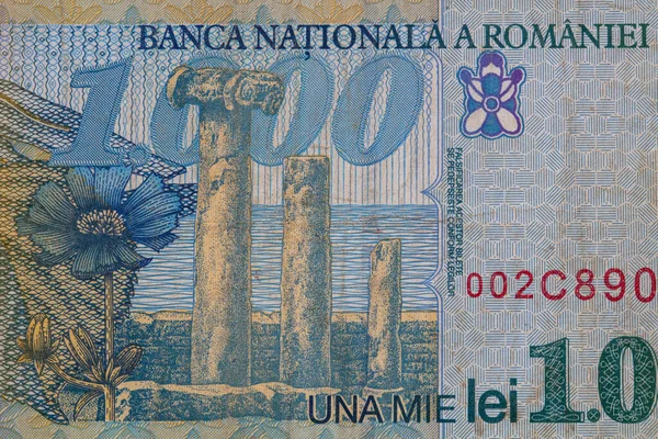 Detailní Záběr 1000 Rumunských Bankovek Série 1996 Papír Pro Konstrukční — Stock fotografie