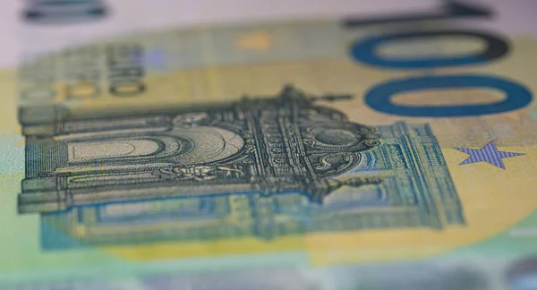 Zbliżenie Banknotu Euro Nominale 100 Euro Celów Projektowych — Zdjęcie stockowe