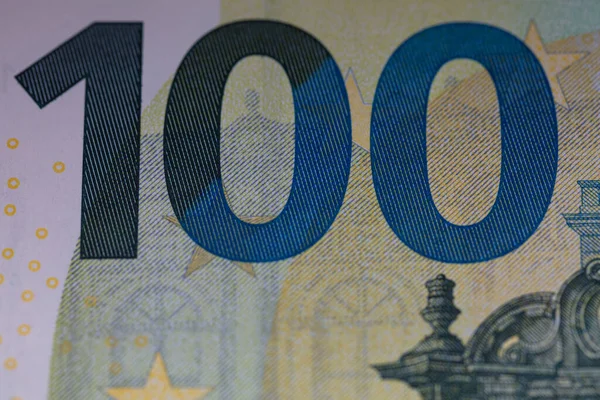 Zbliżenie Banknotu Euro Nominale 100 Euro Celów Projektowych — Zdjęcie stockowe