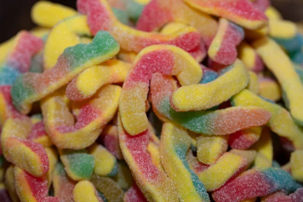 Multicolored Jelly Worm Candies Textured Background — Stock Photo, Image