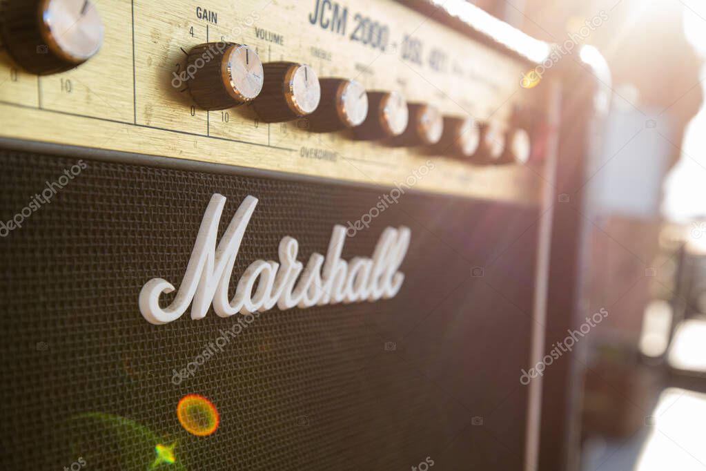 Milton Keynes, Great Britain - May , 2021: Closeup of Marshall cabinet