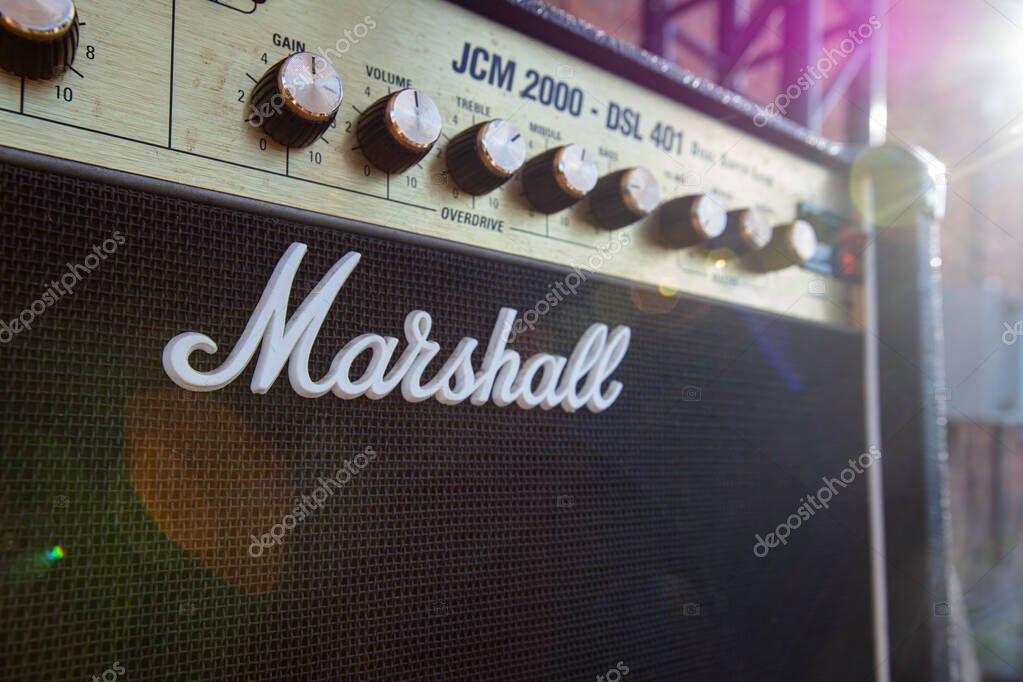 Milton Keynes, Great Britain - May , 2021: Closeup of Marshall cabinet