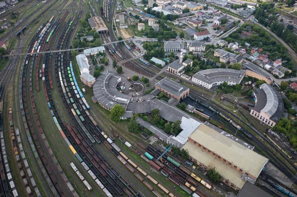 Lviv Ukraine 1Er Juillet 2021 Vue Aérienne Sur Les Trains — Photo