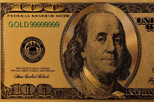 Golden 100 Dollar Banknote Design Purpose — Stockfoto
