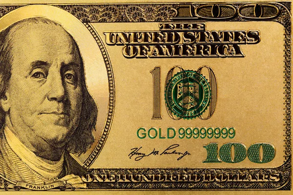 Golden 100 Dollar Banknote Design Purpose — Stock fotografie