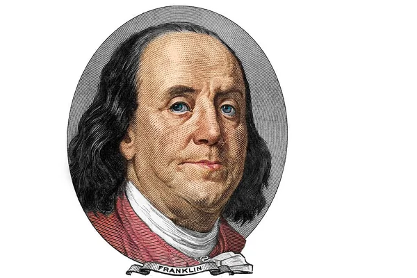Benjamin Franklin Klipp Gamla 100 Dollar Sedel Isolerad Vit Bakgrund — Stockfoto