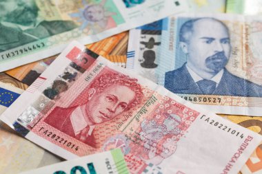 Bulgar Leva ve Avro Banknotları Tam Çerçeve Arkaplanı Dağıldı