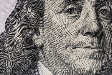 Benjamin Franklin 'in 100 Dolarlık banknotla Aşırı Macro Portresi