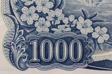 Japon 1000 Yen 'inde Sakura Çiçeklerinin Başlığı