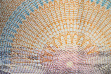 Yükselen Güneş Güvenlik Şablonu 'nun Macro Ayrıntıları 5 Çin Yuan Banknotunda