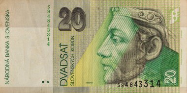 Slovak 'ın Obverse Side 20 Korun Banknote Prens Pribina Portresi