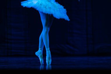 Sahnede dans eden balerinlerin yakın çekimi.