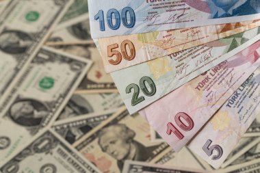 Dolar Arkaplanı Üzerine Türk Lirası Banknotları