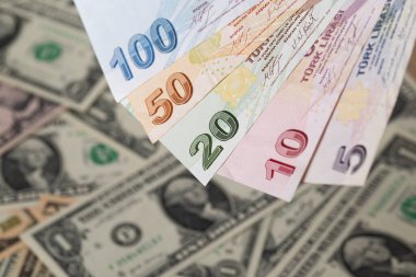 Dolar Arkaplanı Üzerine Türk Lirası Banknotları