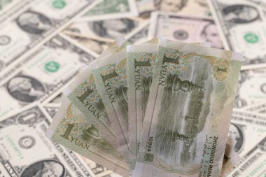 Çin 'in Ters Yüzü 1 Yuan Banknotları Amerikan Doları Üzerine