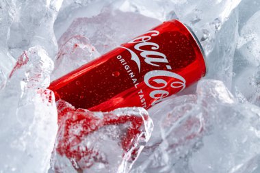 Lviv, Ukrayna - 6 Şubat 2026: Red Coca-Cola Soda Kutusu