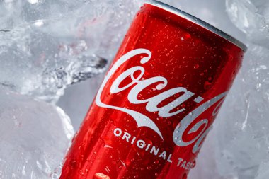 Lviv, Ukrayna - 6 Şubat 2026: Red Coca-Cola Soda Kutusu