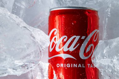 Lviv, Ukrayna - 6 Şubat 2026: Red Coca-Cola Soda Kutusu