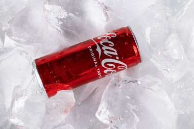 Lviv, Ukrayna - 6 Şubat 2026: Red Coca-Cola Soda Kutusu
