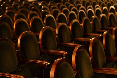 Boş Klasik Tiyatro Salonu Kadife Koltuklar ve Tahta Kol Dinlenmeleriyle