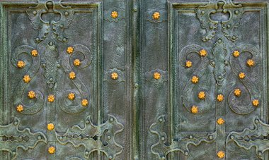 Süslemeli Metal Kapı Ayrıntıları Sahte Parşömenler ve Altın Çiçeklerle