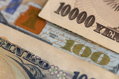 ABD 100 Dolar ve Japon Yen Banknotlarının Macro Katmanlı Kompozisyonu
