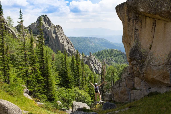 Unusual rocks in the mountains. Nature Of Mountain Kolyvan. Mount Sinyukha. Altai Krai, Siberia, Russia.