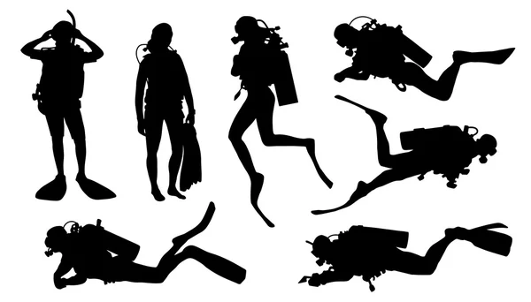 Différentes silhouettes de plongeur — Image vectorielle