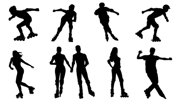 Various rollerskating silhouettes — Stock Vector