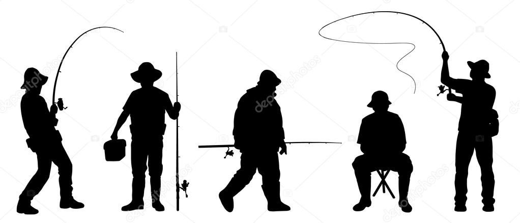 Fisherman2 silhouettes on the white background
