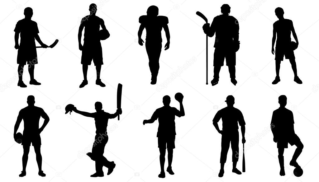 Team sports standing silhouettes on the white background