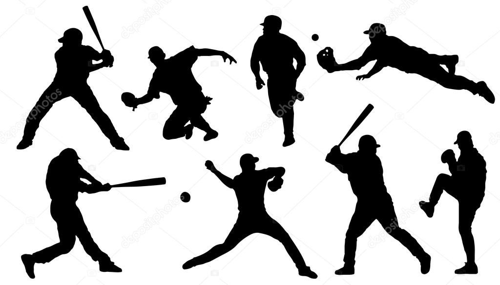 Baseball sihouettes on the white background