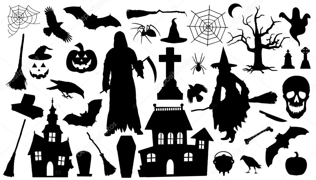 Halloween silhouettes on the white background