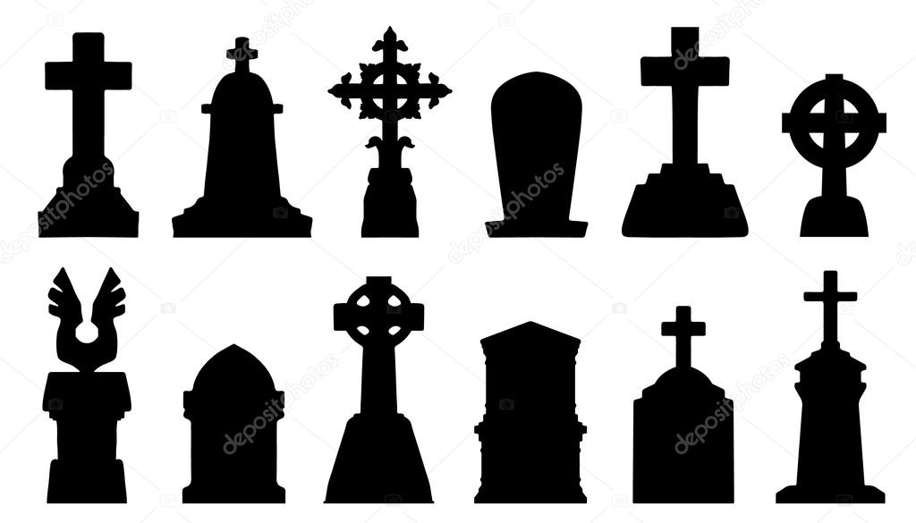 Tombstone silhouettes on the white background