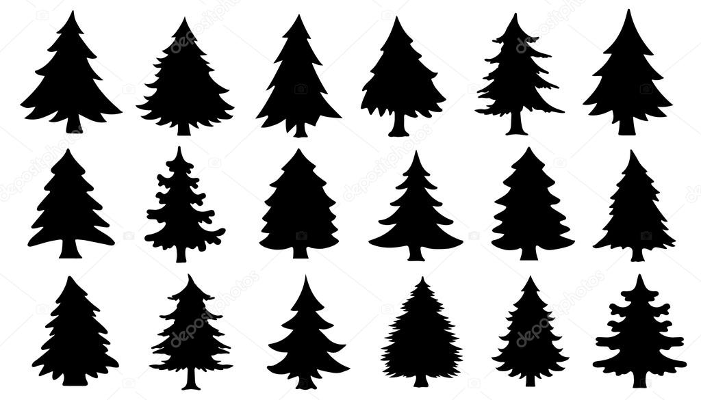 Chritmas tree silhouettes on the white background