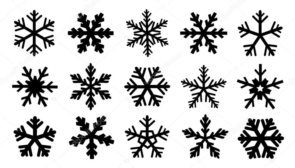 Snowflake silhouettes on the white background